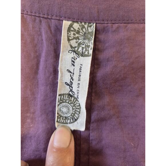 Free People Dusty Purple Lace Placket Button Front Tunic Blouse Lightweight Sz L - Picture 2 of 9